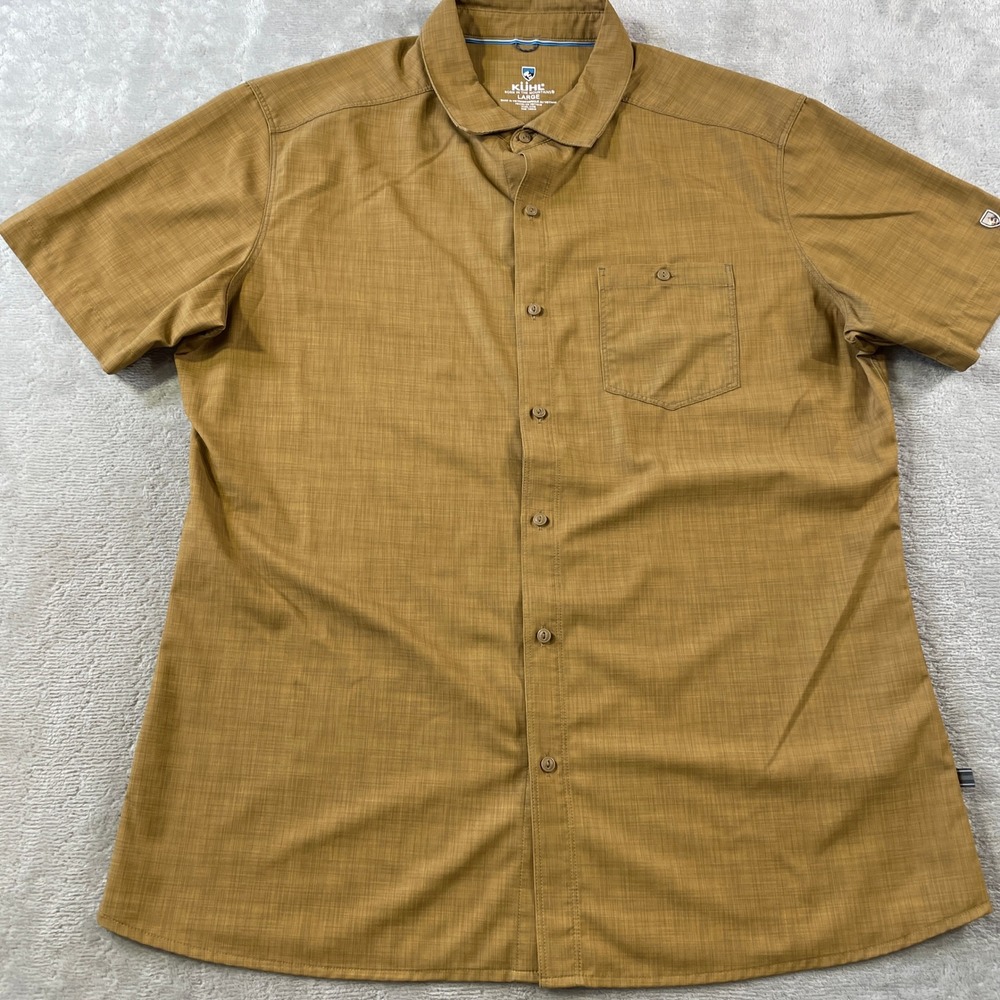 KUHL Persuadr Shirt Mens Large Brown Crosshatch Light Casual Pocket Outdoor
